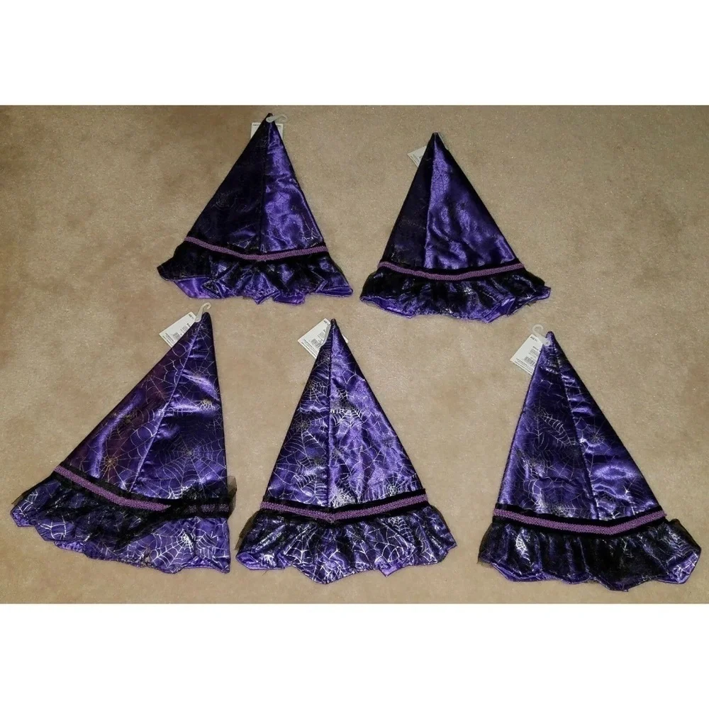 NWT Lot 5 Girls Deluxe Witch Hat Purple Black Cat Halloween Costume Spiders Webs